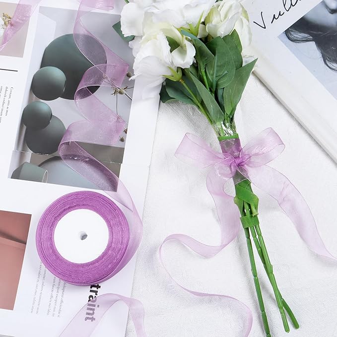Ribbon for Gift Wrapping 3/4 inch Lavender Sheer Organza Ribbon for Flower - Image 4