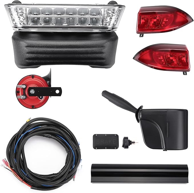 KEMIMOTO Deluxe Precedent Light Kit Compatible with Club Car Precedent 2004-Up, Upgrade 12V Street Legal LED Headlights, Taillights with Turn Signals Hazard Light Switch, Horn, Brake
