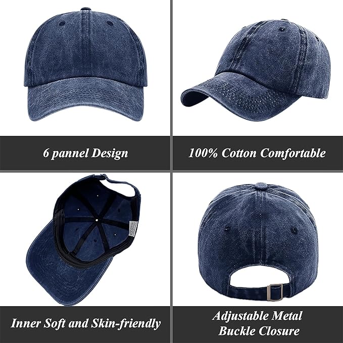 3 Pack Men Womens Baseball Cap Plain Retro Adjustable Baseball Cap Washed Cotton Dad Hats