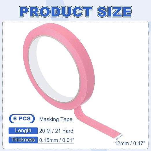 MECCANIXITY Masking Tape 0.5 Inch x 21 Yard Painter's Tape Pink Paint Tapes - Image 2