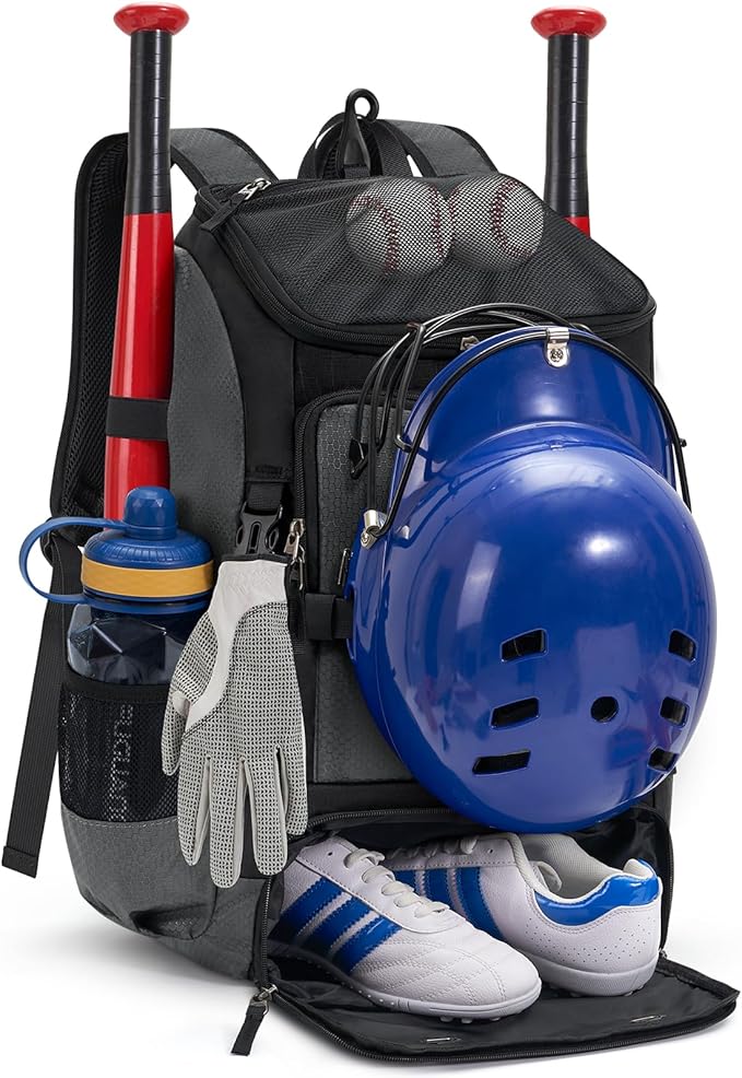 RAINSMORE Baseball Bag for Youth & Adult 40L Large Softball Bag Lightweight Baseball Backpack with Helmet Holder, Shoe Compartment, Fence Hook Waterproof Bat Bag for Baseball Softball Tball Equipment