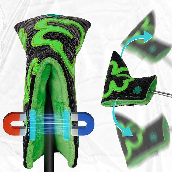 Craftsman Golf Green Lucky Clover Driver Wood Hybrid Headcover Blade Mallet Putter Cover for Scotty Cameron Taylormade Odyssey Also for Custom Version with Your Name Stitched