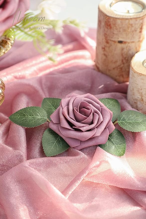 Floroom Artificial Flowers 25pcs Real Looking Mauve Ombre Colors Foam Fake Roses - Image 4