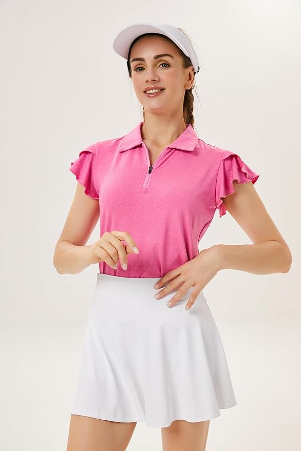 Soneven Womens Petal Sleeve Golf Shirts Moisture Wicking Lady Golf Apparel Print Tennis Sport T Shirt