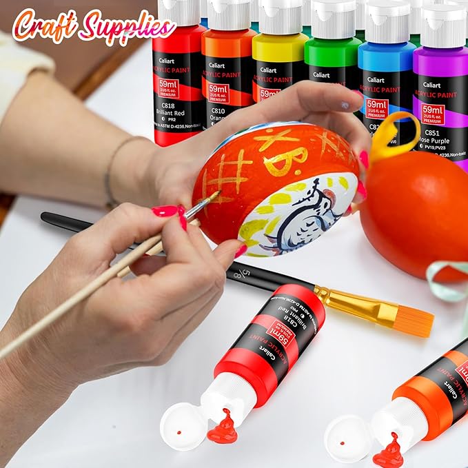 Caliart Acrylic Paint Set with 12 Brushes, 72 Colors Art Craft Paints Gifts - Image 4