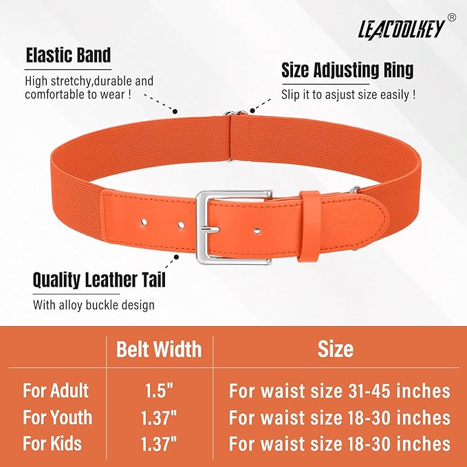 LEACOOLKEY Baseball Belt and Socks Combo Set Adjustable Softball Socks and Elastic Belt for Youth and Adult