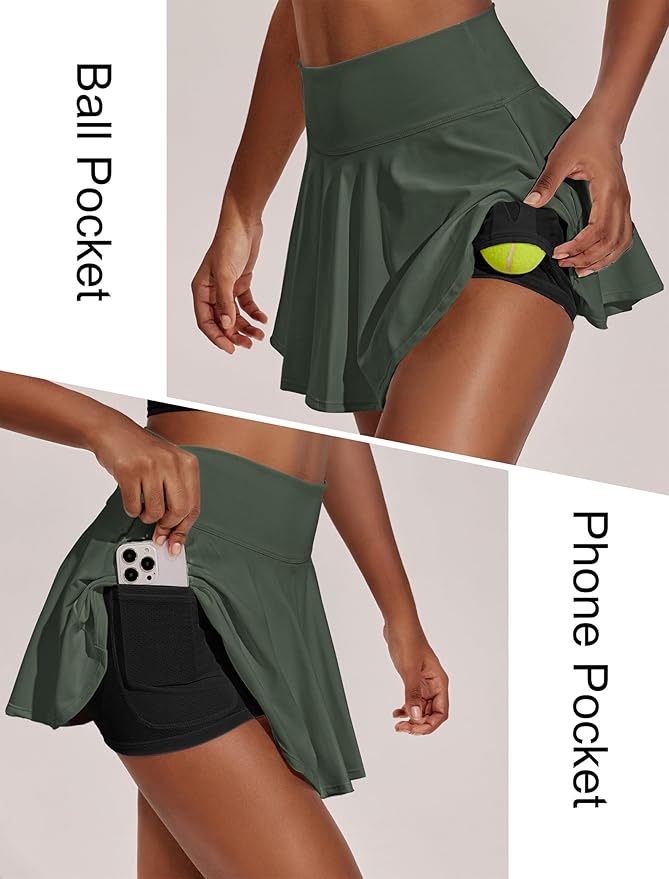 PINSPARK Womens Tennis Skirt Pleated Athletic Skirts with Pockets Shorts High Waisted Golf Skort for Workout Pickleball