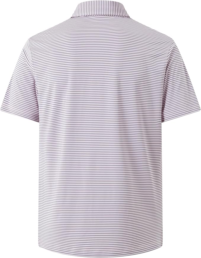 Golf Shirts for Men - Moisture Wicking Short Sleeve Performance Sport Casual Striped Collared Mens Polo Shirt