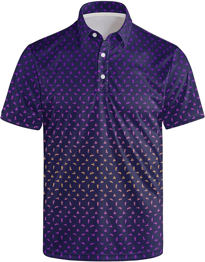 Golf Polo Shirts for Men Funny Print Short Sleeve Golf Shirts Performance Golf Polos