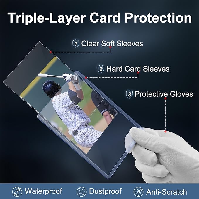 200 Card Sleeves Top Loaders for Cards, 3"X4" Toploaders for Cards, Premium Baseball Card Protectors Hard Plastic for Sports and Game Cards (100 Top Loaders + 100 Clear Sleeves)