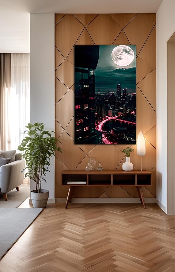 SpiritualHands Moon And City Glass Wall Art Painting - Image 8