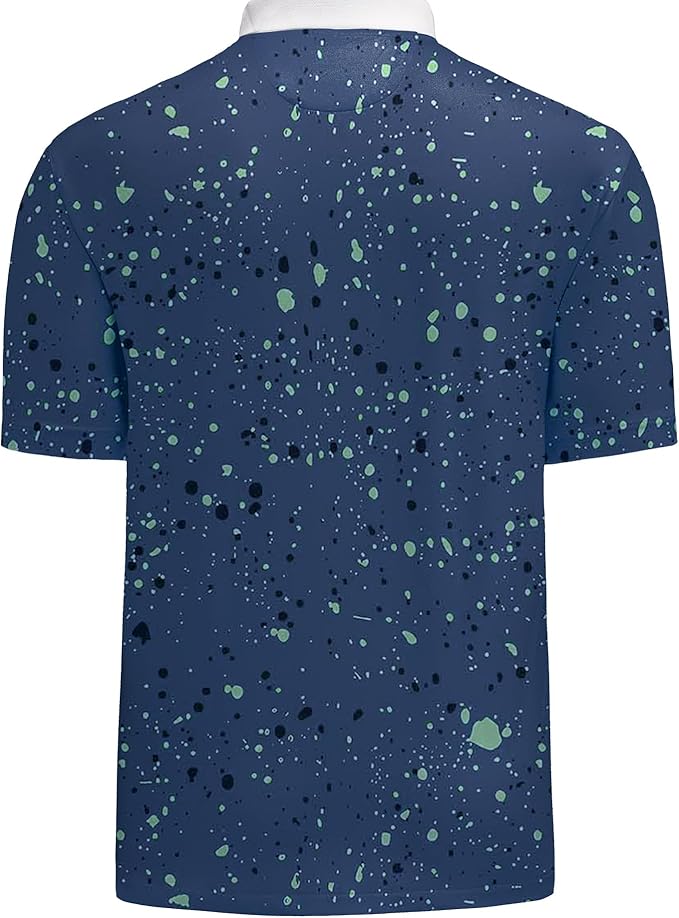 KUYIGO Mens Polo Shirt Quick Dry Moisture Wicking UPF 40+ Performance Printed Short Sleeve Summer Tennis Golf Shirt