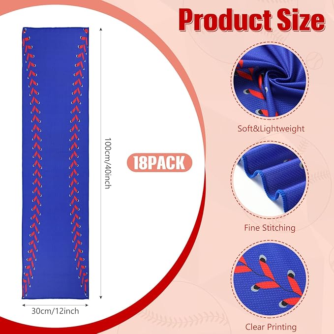 18 Pcs Cooling Towel, Baseball Softball Towel Breathable Ice Towels, 40"x12" Cooling Towels for Sports Team Coach Gift Training, Cold Sweat Rag for Sport (Dark Blue)