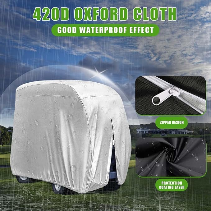 KISEER 4 Passenger 420D Waterproof Golf Cart Cover fits EZ GO Club Car Yamaha, Sunproof Dustproof