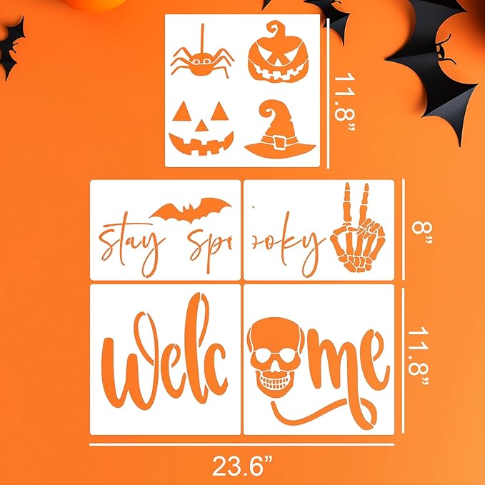 Halloween Stencils for Door Mats Welcome Skeleton Doormat Stencils Boo Spooky - Image 2