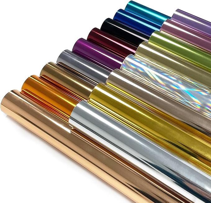 Sheet Metallic Foil Heat Transfer Vinyl Bundle – 12"x10"-17 Chrome HTV Pack in by Unknown