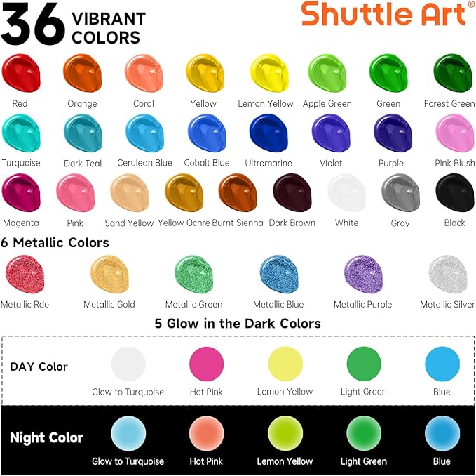 Shuttle Art Outdoor Acrylic Paint Set, 36 Colors 2oz/60ml Waterproof Acrylic - Image 3
