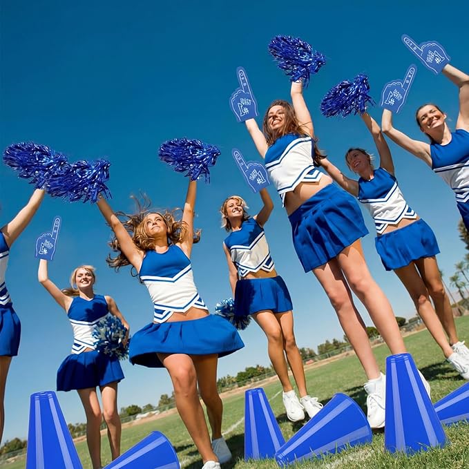 12 Set Team Spirit Accessories for Cheerleading Cheer Megaphone Pom Poms and We're #1 Fan Foam Finger Cheerleader Gifts for Sports Events Football Baseball Cheering Supplies