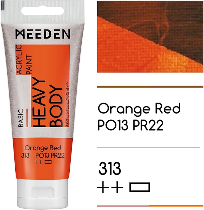 MEEDEN Acrylic Paint Orange Red: 100ml/3.38oz Heavy Body Acrylic Paint Tube - Image 2