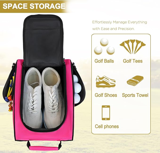 Goloni Golf Shoe Bag for Men Women, Ventilated Golf Shoe Bag with Side Pockets, Lightweight Portable Golf Shoe Carrier for Golf Shoes, Tees, Balls & Accessories,Pink