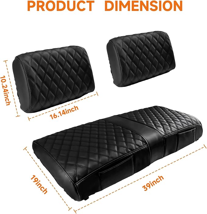 Club Car DS Pre-2000 Seat Covers, Golf Cart Seat Covers for Club Car DS 1982-2000 Front Seats, Enhanced/Comfortable/Breathable Vinyl Leather, Waterproof and Non-Slip, 2 Convenient Pockets
