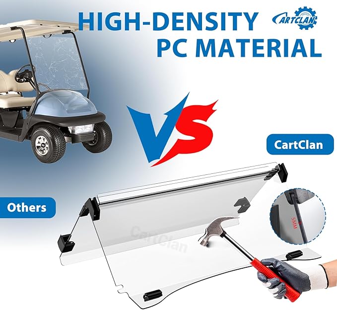 Golf Cart Windshield, Club Car Windshield with Windshield Clips Suitable for 2004-Up Club Car Precedent/Onward/Tempo Golf Carts, PC UV Resistant, Club Car Foldable Windshield Replacement