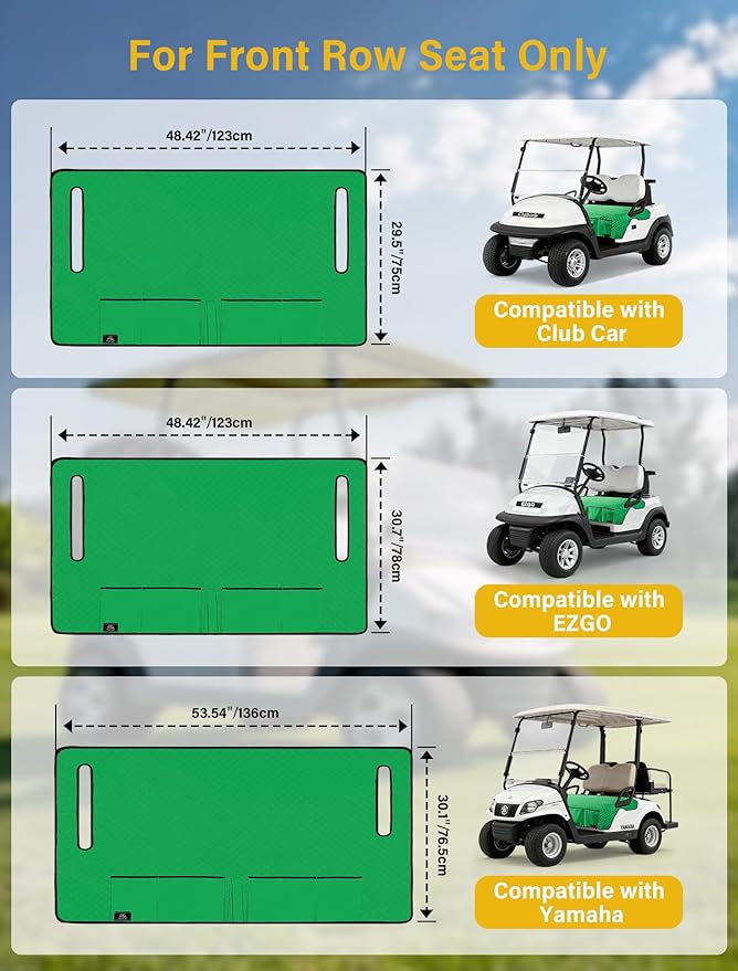 Golf Cart Seat Covers,Golf Cart Seat Towel Blanket with 4 Front Pockets & Nonskid Bottom Fits for EZGO TXT, RXV and More 2 Person Seats Golf Carts (Christmas Green, Ezgo TXT, RXV)