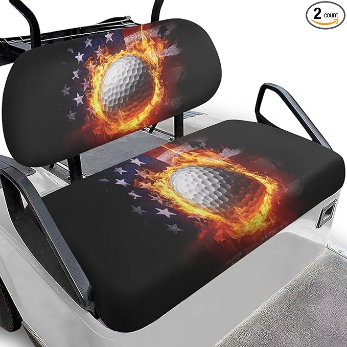 Suobstales Golf Cart Front and Rear Seat Cover Set for EZGO TXT RXV & Club Car DS 2 Passenger, Washable Bench Seat Covers Kit