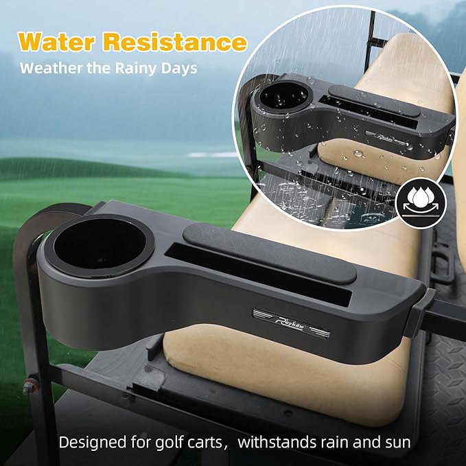 Roykaw Golf Cart Armrest No Drilling Rear Seat Arm Rest, Universal Compatible with EZGO Club Car Yamaha Square Frame Model, with Cup Holder & Phone Holder, Easy to Store & Waterproof