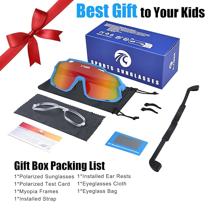 X-TIGER Kids Sunglasses Polarized Youth Baseball Sunglasses for 8-14 boys girls UV400 Sports Softball Cycling Glasses