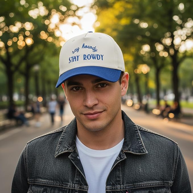 Two-Tone Cotton Baseball Cap with Embroidered Western Sayings - Adjustable Cowboy Style Hat for Men and Women
