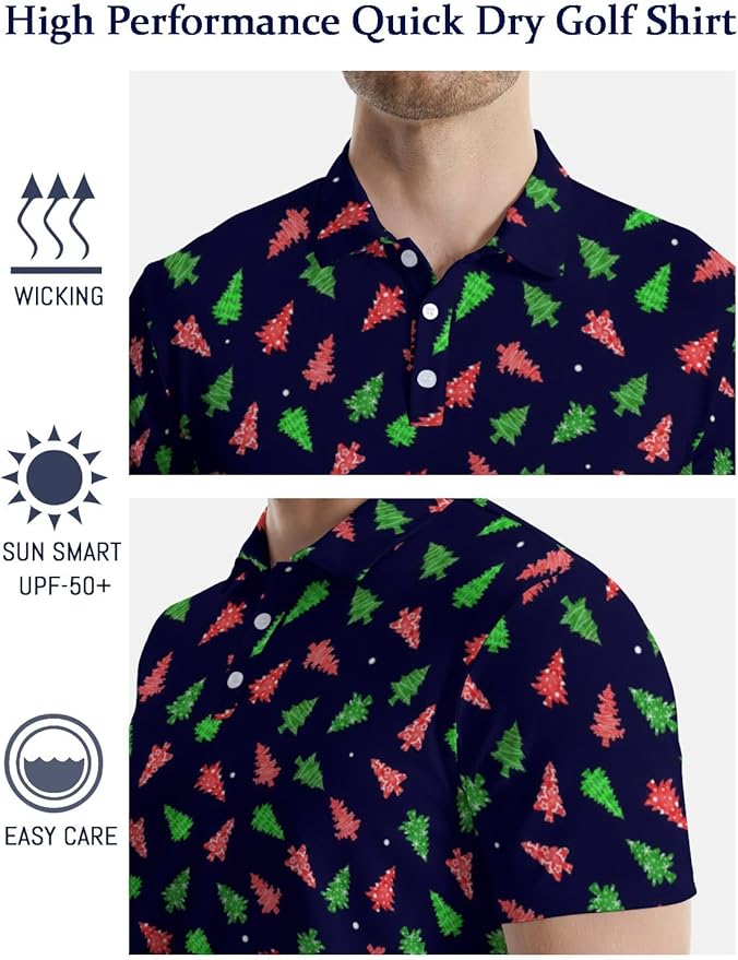 HUURAY Funny Golf Polos for Men Funny Print Short Sleeve Shirts Quick Dry Polo Shirts Hawaiian Shirt Performance Golf Outfits
