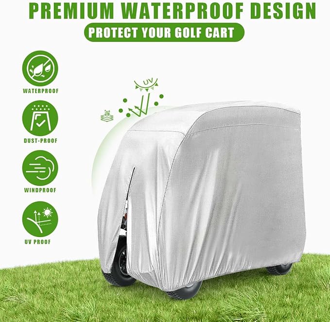 KISEER 4 Passenger 420D Waterproof Golf Cart Cover fits EZ GO Club Car Yamaha, Sunproof Dustproof