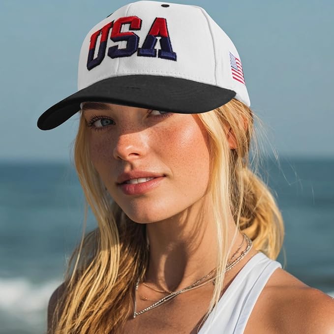 American Flag Patriotic Baseball Cap | Embroidered USA Flag 100% Cotton Adjustable Hat for Men & Women