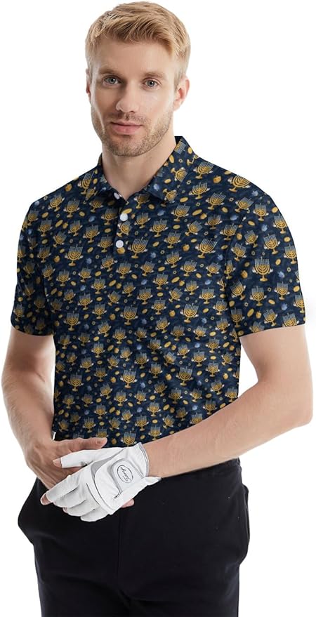 HUURAY Funny Golf Polos for Men Funny Print Short Sleeve Shirts Quick Dry Polo Shirts Hawaiian Shirt Performance Golf Outfits