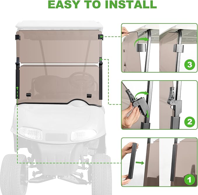 10L0L Golf Cart Folding Tinted Winshield for EZGO RXV 2008-up, Fold Down Upgrade Thickened Polycarbonate (PC) High Strength Impact Resistance