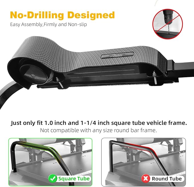 Roykaw Golf Cart Armrest No Drilling Rear Seat Arm Rest, Universal Compatible with EZGO Club Car Yamaha Square Frame Model, with Cup Holder & Phone Holder, Easy to Store & Waterproof