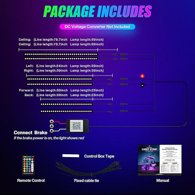 Golf Cart LED Underglow Light Kit, Golf Cart RGB Underbody Light Strip with APP&Remote Control, Multi-Mode, Music Sync, IP68 Waterproof, 9-16V Golf Carts Lighting Strip for Club Car EZGO YAMAHA
