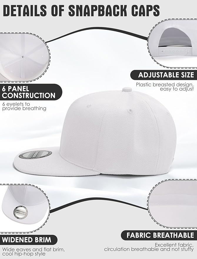 10 Pack Blank Snapback Hats for Men Flat Brim Hats Baseball Caps Bulk