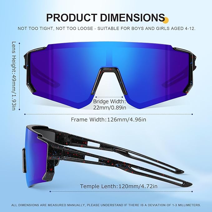 3PACK Kids Sunglasses Youth Baseball Sunglasses for Boys Girls Age 4-12,Softball Sports Cycling Goggles UV Protection