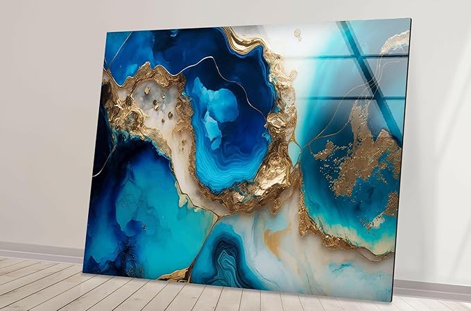 My Photostation.com 35.5Wx30H'' Blue Alcohol ink Glass Wall ArtTempered Glass - Image 4