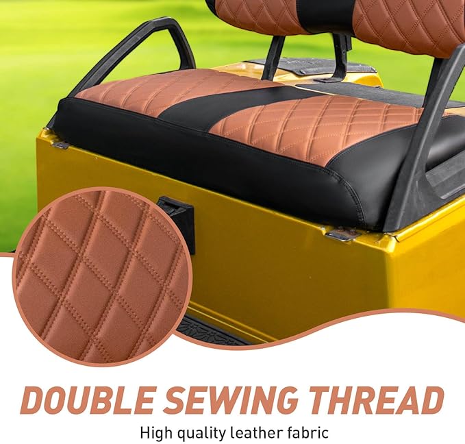 NOKINS Golf Cart Club Car DS 2000.5-Up Diamond Seat Covers Kit, Fits Club Car DS OEM Standard Front Seat Cushion, Golf Cart Vinyl Seat Cover, No Nails Required (Brown and Black)