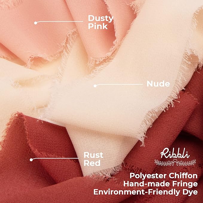 Ribbli Champagne Chiffon Ribbon 1-1/2 inch x 20 Yard Handmade Fringe Chiffon - Image 2