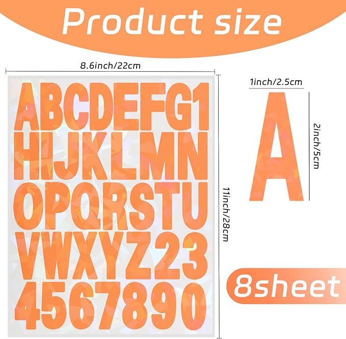 Starboling Letter Stickers, 2 inch 8 Sheets Orange Alphabet Sticker, Self - Image 2