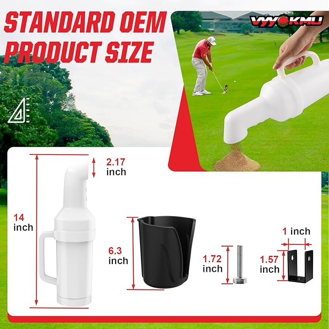 Universal Golf Cart Sand Bottle with Holder, No Drilling Golf Cart Divot Filler Sand Bottle with Handle for Club Car, EZGO, Yamaha Carts with 1" Square Tube Bracket, Seed Container, 1PCS