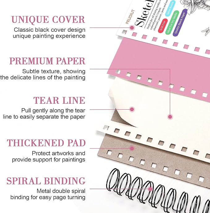 Sketch Book with 12 Color Pencil Set, 90 Sheets Spiral Sketchbook - Image 3