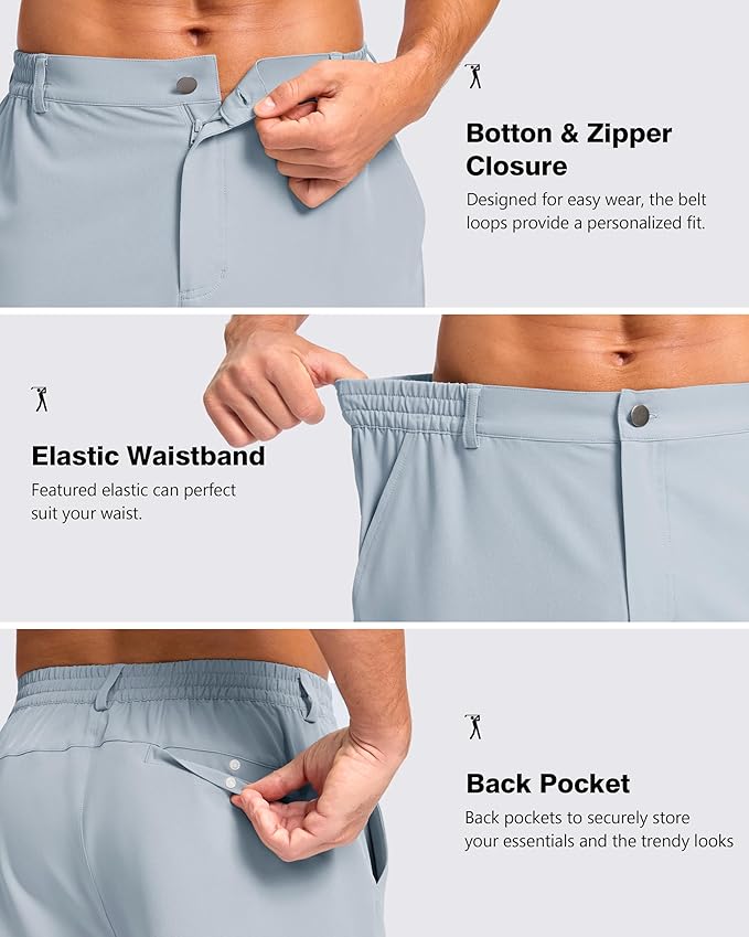 Pudolla Men's Casual Shorts 7"/9"/5" Lightweight Golf Shorts with 3 Pockets Stretch Quick Dry Comfy Work Shorts