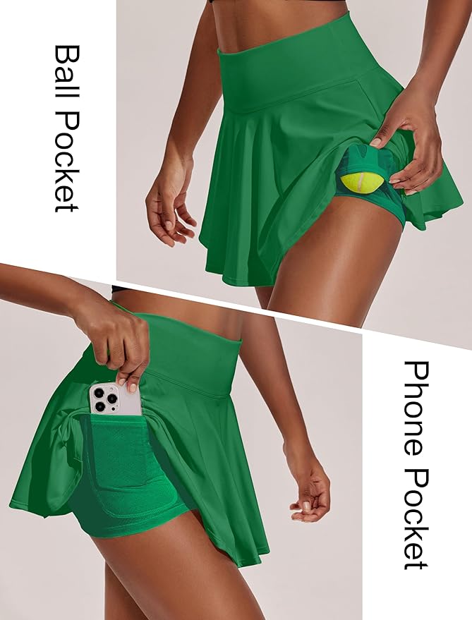 PINSPARK Womens Tennis Skirt Pleated Athletic Skirts with Pockets Shorts High Waisted Golf Skort for Workout Pickleball