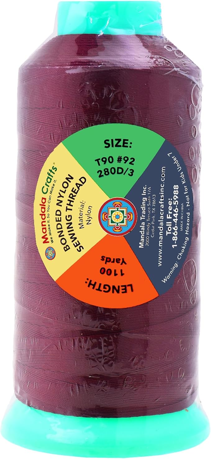 Mandala Crafts Bonded Nylon Thread Burgundy Heavy Duty Sewing Threads - Image 3