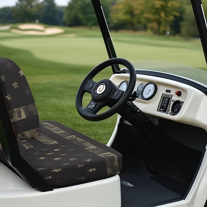Bulopur American Flag Camo Golf Cart Seat Towel Covers Ezgo Club Car Golf Cart Seat Covers Suitable for All Weather, Easy to Install and Washable